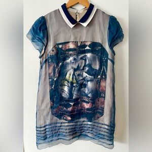 Silk Sheer Layer Dress with Horse Graphic Print